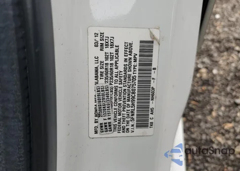 2012 Honda Odyssey Touring z USA, uszkodzony, nr VIN 5FNRL5H99CB075705